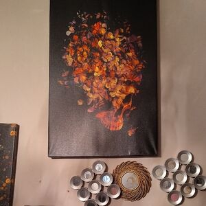 Floral Art Canvas with Candle Holders